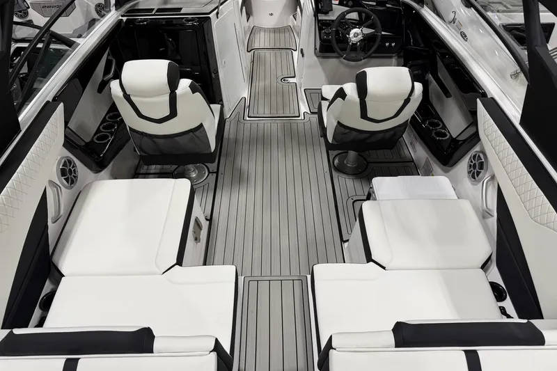 Slide: The Image of 2026 Yamaha Boats 222S interior with sleek seating and modern design. - 2