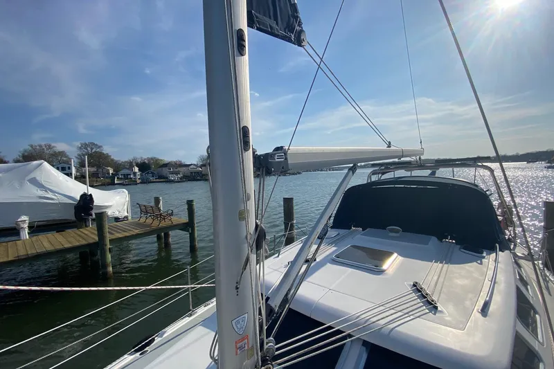 Slide: The Image of Sailboat docked at marina, Hunter 41 Deck Salon, 2006 model, sunny day. - 37