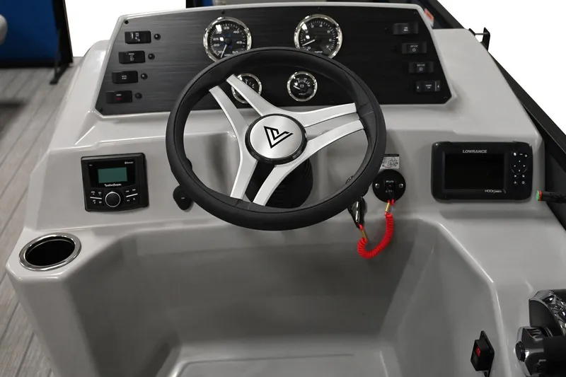 Slide: The Image of Manufacturer Provided Image: Viaggio Lago F 2023 boat dashboard with steering wheel and control panel. - 13