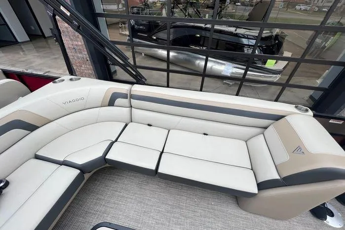Slide: The Image of Luxurious 2023 Viaggio Lago F boat interior with plush seating and modern design. - 5