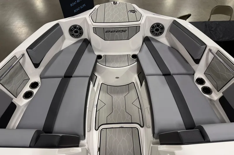 Slide: The Image of Interior view of 2026 Yamaha Boats 222XD, featuring sleek seating and modern design. - 6