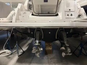 Slide: The Image of 2024 Regal 38 GC yacht in storage facility. - 9