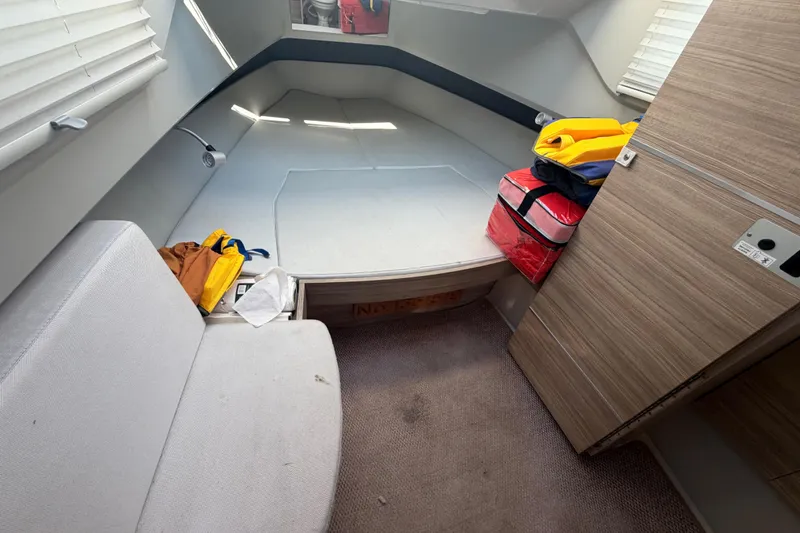 Slide: The Image of Interior cabin of 2024 Saxdor 320 GTO with seating and storage. - 15