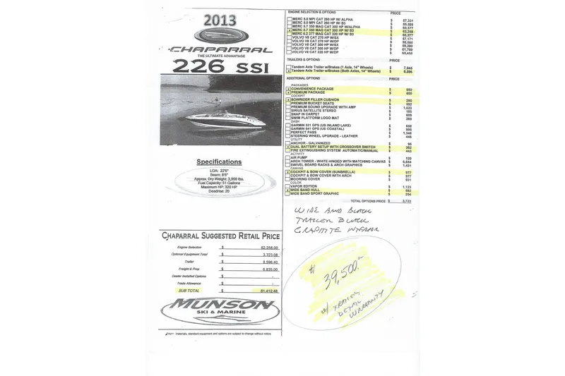 Slide: The Image of 2013 Chaparral 226 SSi boat specifications and price list. - 10