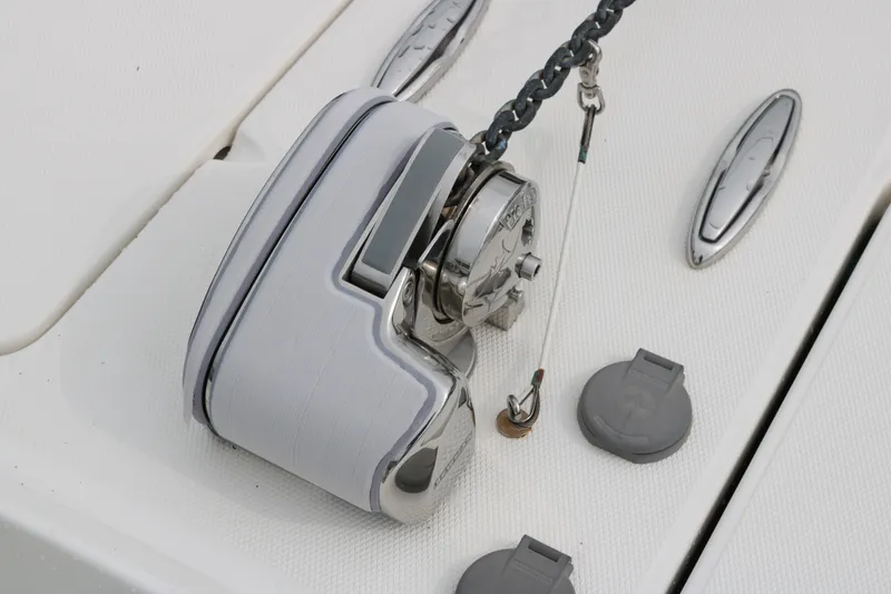 Slide: The Image of Anchor winch on 2024 World Cat 280 DC-X boat deck. - 23