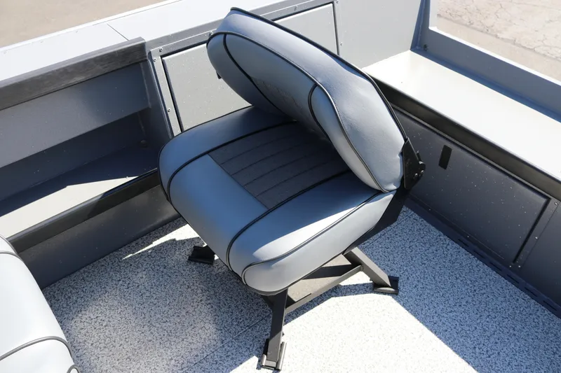 Slide: The Image of Gray seating in 2025 Alumaweld Columbia 23 boat interior. - 10