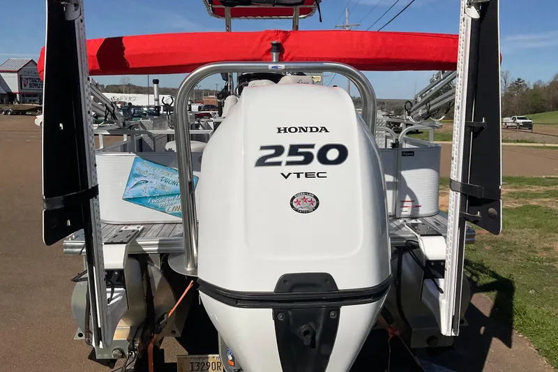 Slide: The Image of 2019 Angler Quest 826 CRAPPIE boat with Honda 250 VTEC engine, rear view. - 4