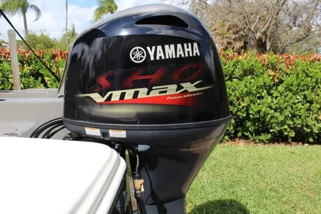 Slide: The Image of Yamaha VMAX SHO outboard motor on 2021 Carolina Skiff 17 LS boat. - 6