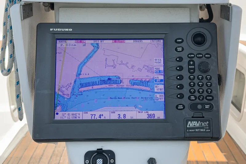 Slide: The Image of Navigation system on Jeanneau Sun Odyssey 43 sailboat, displaying nautical chart. - 24