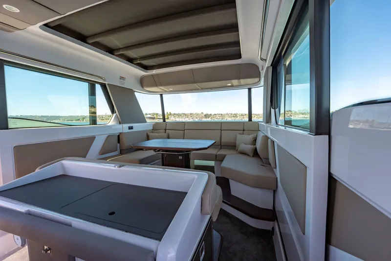 Slide: The Image of Luxurious interior of 2026 Axopar 45 XC Cross Cabin with panoramic windows. - 29