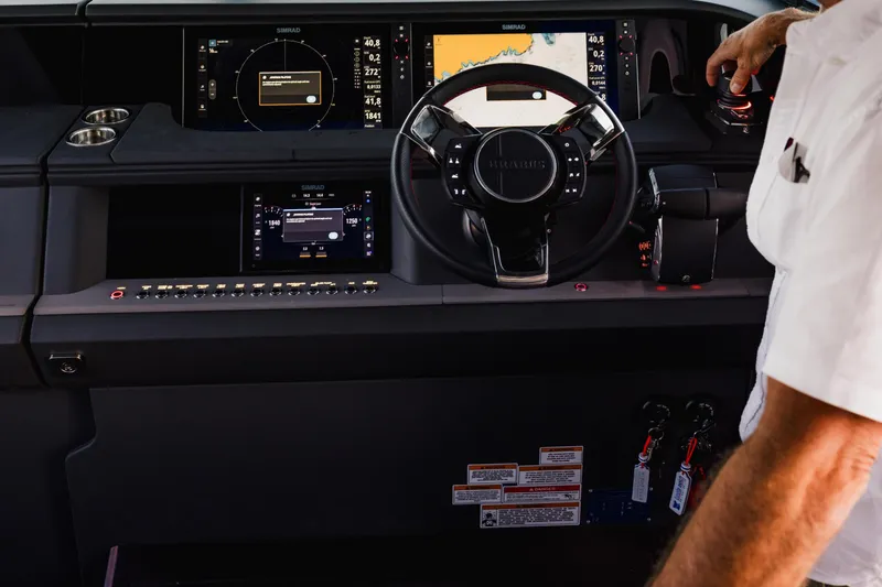 Slide: The Image of Interior of 2026 Axopar 45 XC Cross Cabin with modern controls. - 8