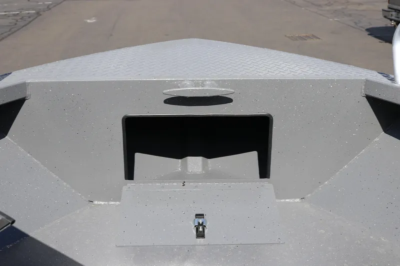 Slide: The Image of 2025 Alumaweld Stryker X202 boat interior with storage compartment, gray finish. - 24