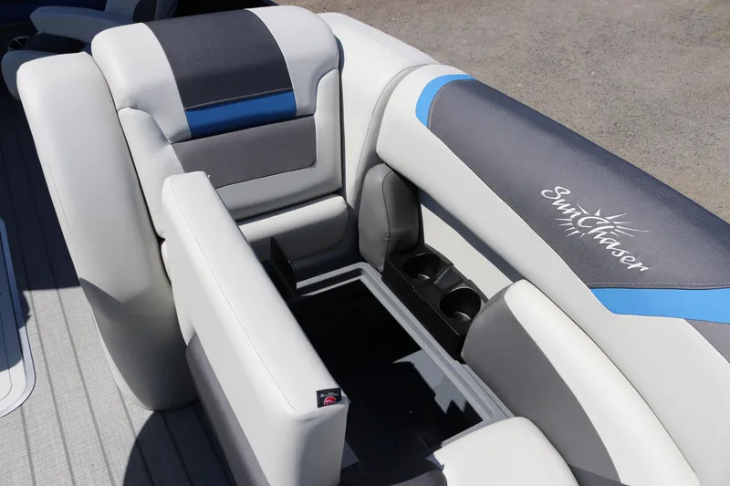 Slide: The Image of Interior of 2025 SunChaser Geneva Sport 23 SB DH with gray and blue upholstery. - 35
