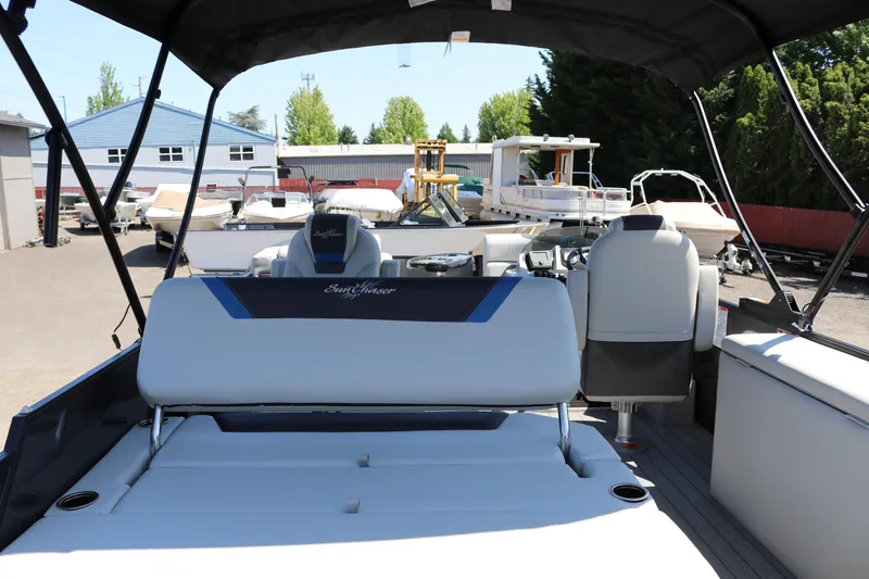 Slide: The Image of 2025 SunChaser Geneva Sport 23 SB DH pontoon boat at dock. - 6