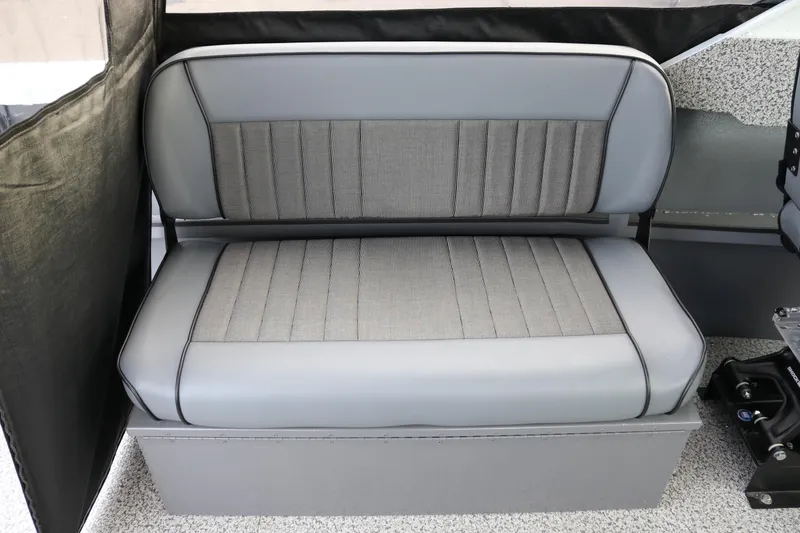 Slide: The Image of 2026 Alumaweld Intruder Outboard 22 boat seat, gray upholstery, sleek design. - 27