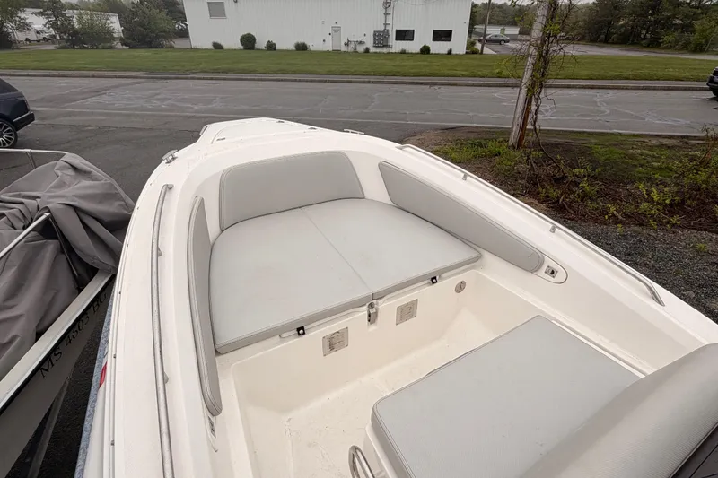 Slide: The Image of Interior view of Zar 79SL boat, 2022 model, featuring cushioned seating. - 12