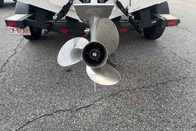Slide: The Image of Rear view of a 2018 Tahoe 1950 boat propeller on a trailer. - 6