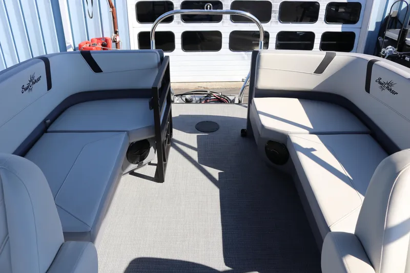 Slide: The Image of Interior of 2025 SunChaser Lucerne 20 LR DH pontoon boat with spacious seating. - 11
