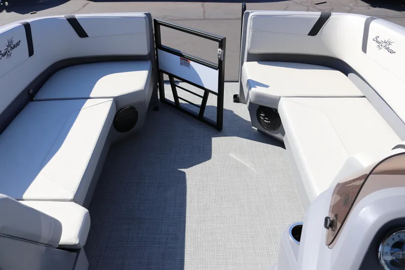 Slide: The Image of 2025 SunChaser Lucerne 20 LR DH boat interior with spacious seating and modern design. - 19
