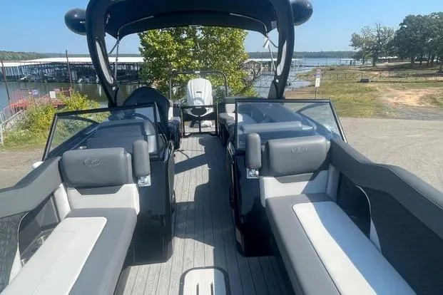 Slide: The Image of 2023 Veranda V One 25 boat interior with sleek seating and modern design. - 4