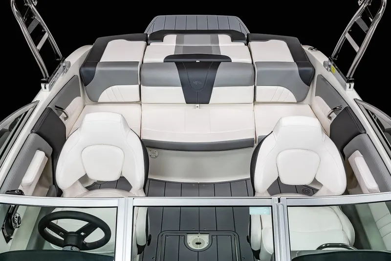 Slide: The Image of Manufacturer Provided Image: 2023 Chaparral 21 SSi boat interior with white and gray seating. - 12