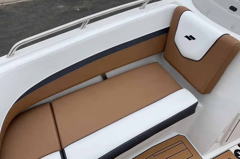 Slide: The Image of 2026 Starcraft SVX 211 OB boat seating with brown and white upholstery. - 20