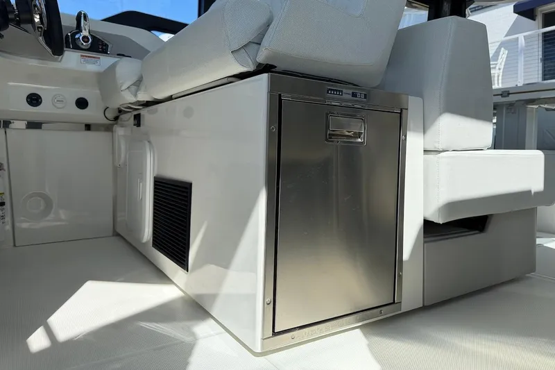 Slide: The Image of Interior of 2026 Saxdor 400 GTC boat, featuring sleek seating and modern design elements. - 36
