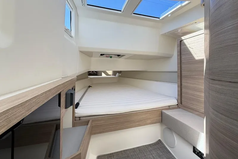 Slide: The Image of Interior cabin of 2026 Saxdor 400 GTC boat with modern design and skylights. - 37