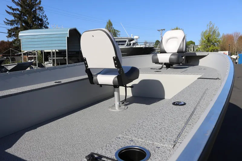 Slide: The Image of 2025 Smoker Craft Angler 16 XL TL boat with dual seating on deck. - 8