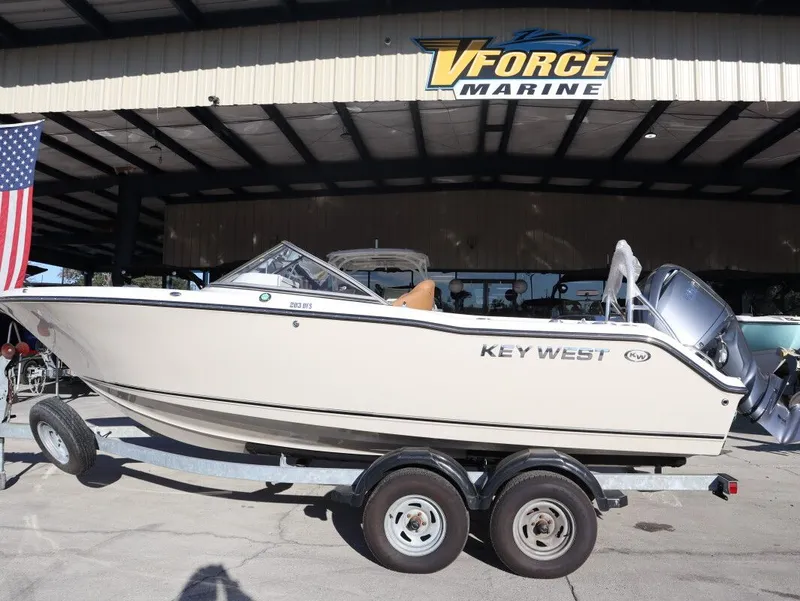 The Image of Key West 203 DFS boat 2026 on trailer at VForce Marine. - 1