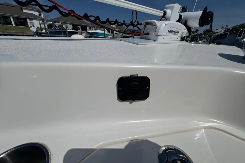 Slide: The Image of 2022 Key West 244 Center Console boat deck with Minn Kota trolling motor. - 42