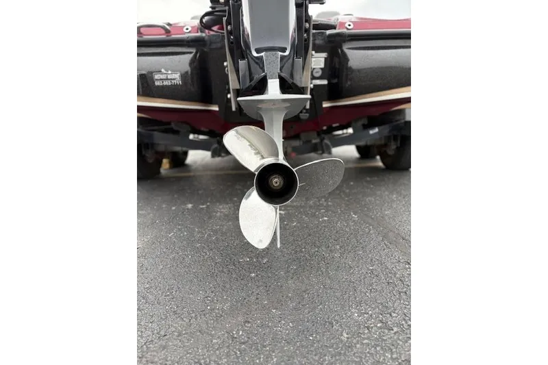 Slide: The Image of Close-up of a 2016 Nitro Z20 boat propeller on a trailer. - 15
