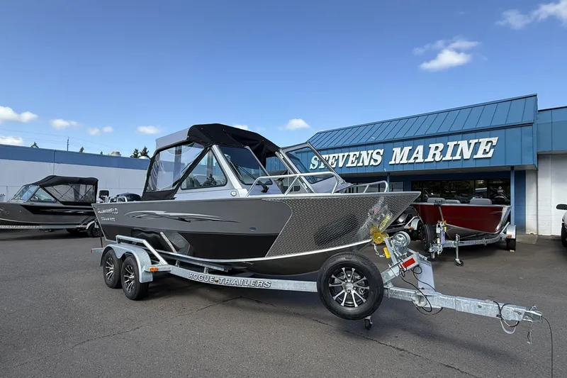 Slide: The Image of 2025 Alumaweld Stryker X202 boat on trailer at Stevens Marine dealership. - 6