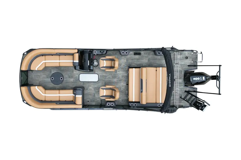 Slide: The Image of Manufacturer Provided Image: Top view of 2024 Viaggio Lago X-S pontoon boat with tan seating and modern design. - 16