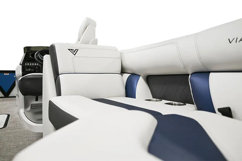 Slide: The Image of Manufacturer Provided Image: Luxurious 2023 Viaggio Diamante U boat interior with plush white and blue seating. - 15