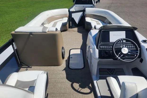 Slide: The Image of 2023 Viaggio Diamante U boat interior with plush seating and modern dashboard. - 3