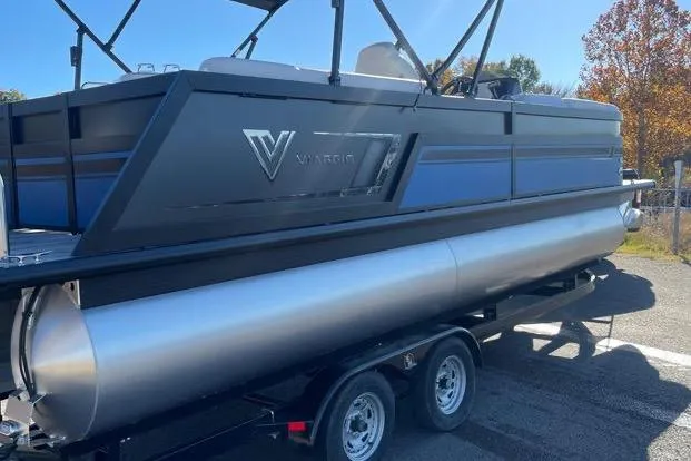 Slide: The Image of 2023 Viaggio Diamante 23B pontoon boat on trailer, side view. - 12