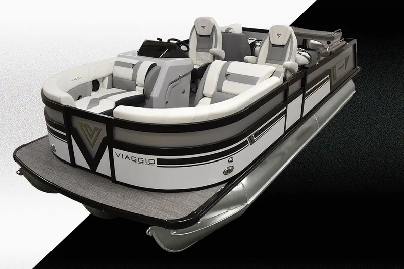 Slide: The Image of Manufacturer Provided Image: 2023 Viaggio Diamante B pontoon boat with sleek design and luxurious seating. - 16