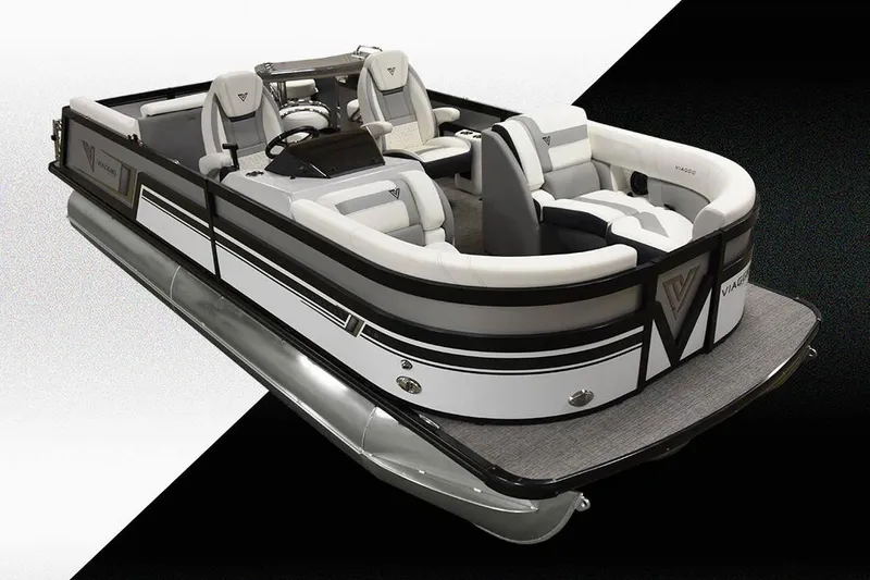 Slide: The Image of Manufacturer Provided Image: 2023 Viaggio Diamante B pontoon boat with sleek design and luxurious seating. - 17