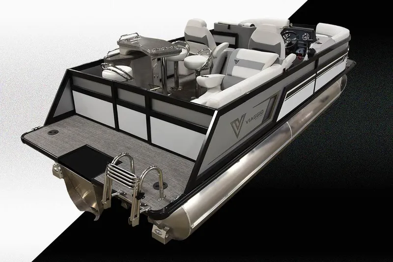 Slide: The Image of Manufacturer Provided Image: 2023 Viaggio Diamante B pontoon boat with sleek design and modern seating. - 20
