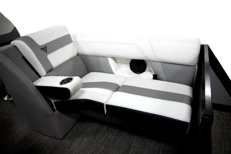 Slide: The Image of Manufacturer Provided Image: Luxurious 2023 Viaggio Diamante B seating with sleek black and white design, featuring cup holder. - 27
