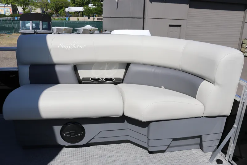 Slide: The Image of Luxurious seating on 2025 SunChaser Vista 20 Fish pontoon boat, featuring cup holders. - 19