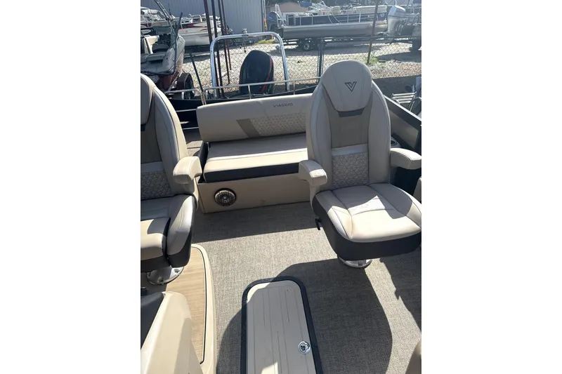 Slide: The Image of Luxurious seating on 2023 Viaggio Diamante S boat, featuring elegant beige upholstery. - 6