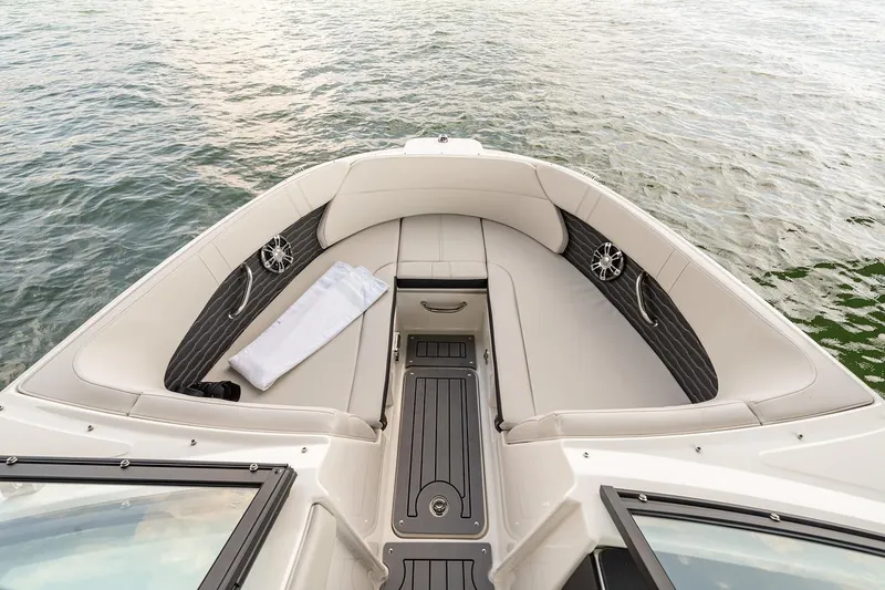 Slide: The Image of Manufacturer Provided Image: 2023 Sea Ray SPX 230 OB boat bow seating area with water view. - 5