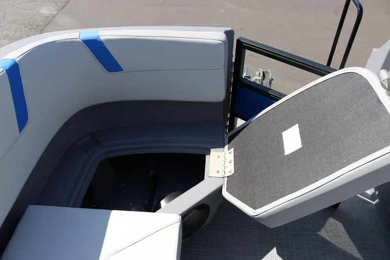 Slide: The Image of Interior view of 2025 SunChaser Lucerne 20 LR DH boat with seating and storage. - 23