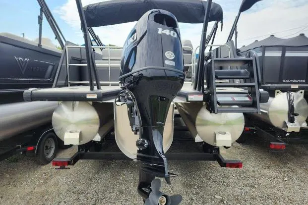 Slide: The Image of 2024 Viaggio Lago X22S pontoon boat with powerful 140 HP outboard motor. - 2