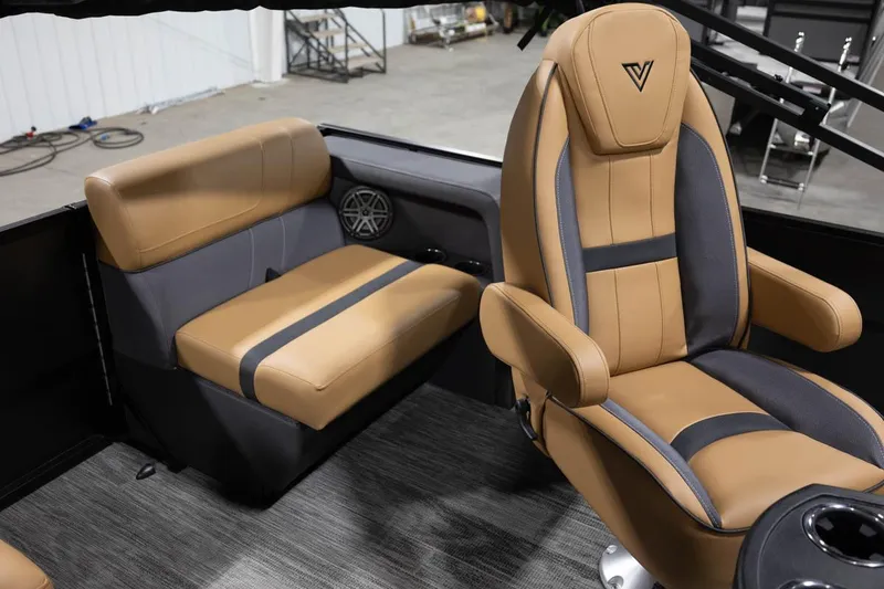 Slide: The Image of Manufacturer Provided Image: 2024 Viaggio Lago X-Q boat interior with tan and gray seating. - 17