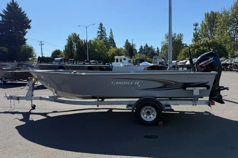 Slide: The Image of 2024 Smoker Craft Freedom 180 TL boat on trailer in outdoor setting. - 4