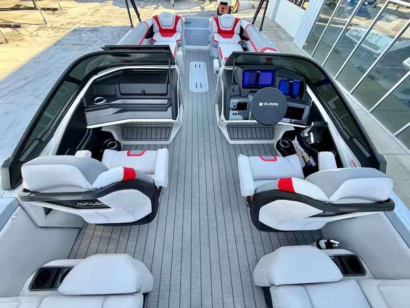 Slide: The Image of Avalon Excalibur Carbon Series Quad Lounger Shift Windshield - 27 FT w/ Twin 425's 2026 - 9