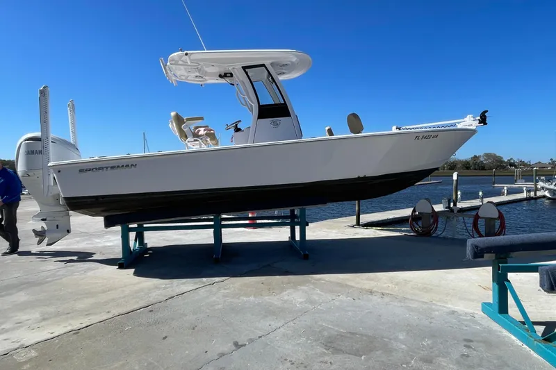 The Image of 2024 Sportsman Masters 247 Bay Boat on dock, ready for launch. - 0